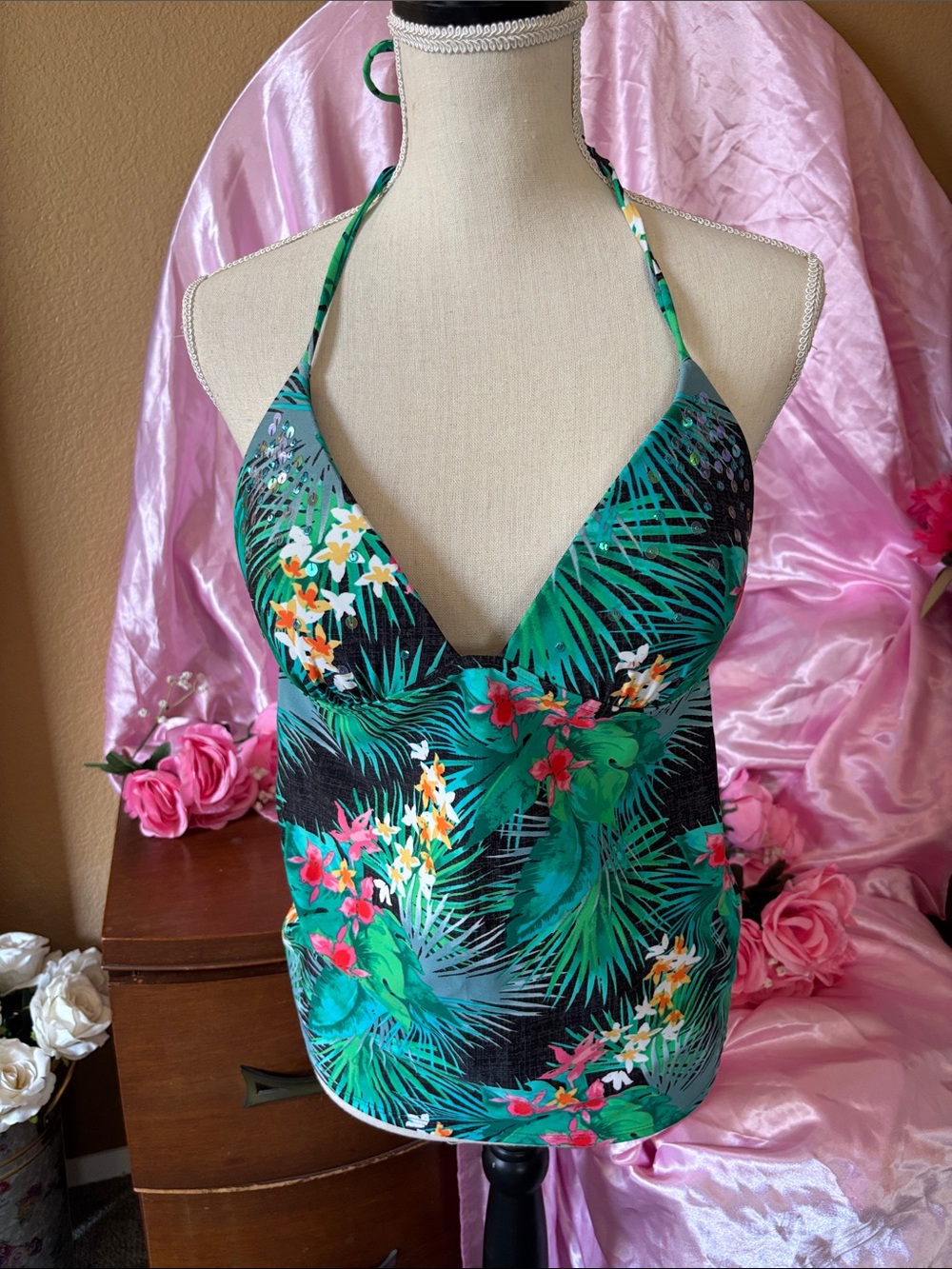 Mudd Tropical Floral Halter Bikini Top